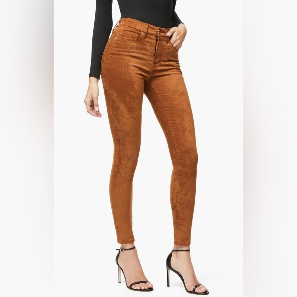 Good American Good Waist Faux Suede Pants Tobacco‎ 10 30 Casual Dinner Party